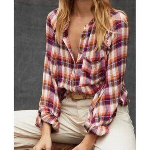 Anthropologie Pilcro Breezy Button Down Plaid Shirt Multi Sz M